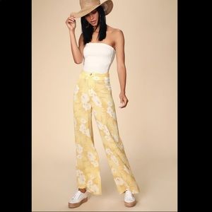 Yellow floral print high wasted pants